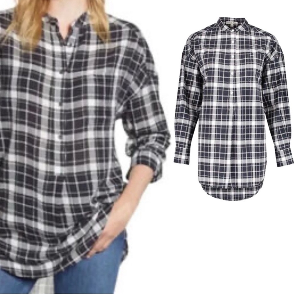 NEW Alex Mill Classic Black White Plaid Casual 1/2 Button Down Shirt L